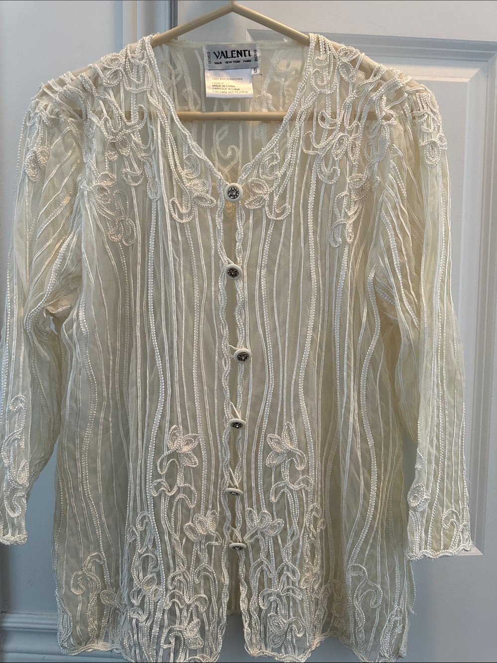 Ivory Embroidered Sheer Button-Front Blouse